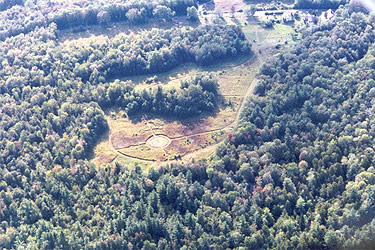 Aerial shot of the land showing the medicine wheel circle.