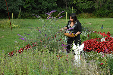 Gathering flowers in the heart garden.